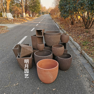 包邮 花钵田园特大号素面粗砂户外陶土盆落地粗陶花盆陶罐组合花盘