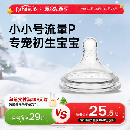 布朗博士防胀气仿母乳硅胶奶嘴早产儿宝宝专用0-1个月小流量