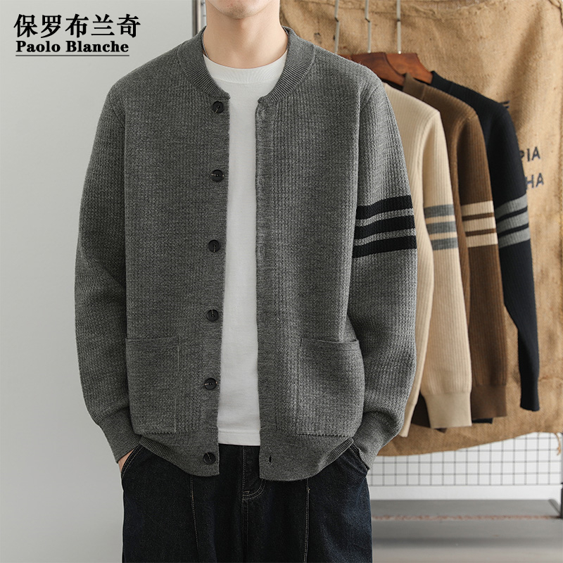 保罗春秋2025新款男士针织开衫宽松百搭保暖男装外套御寒百搭上衣