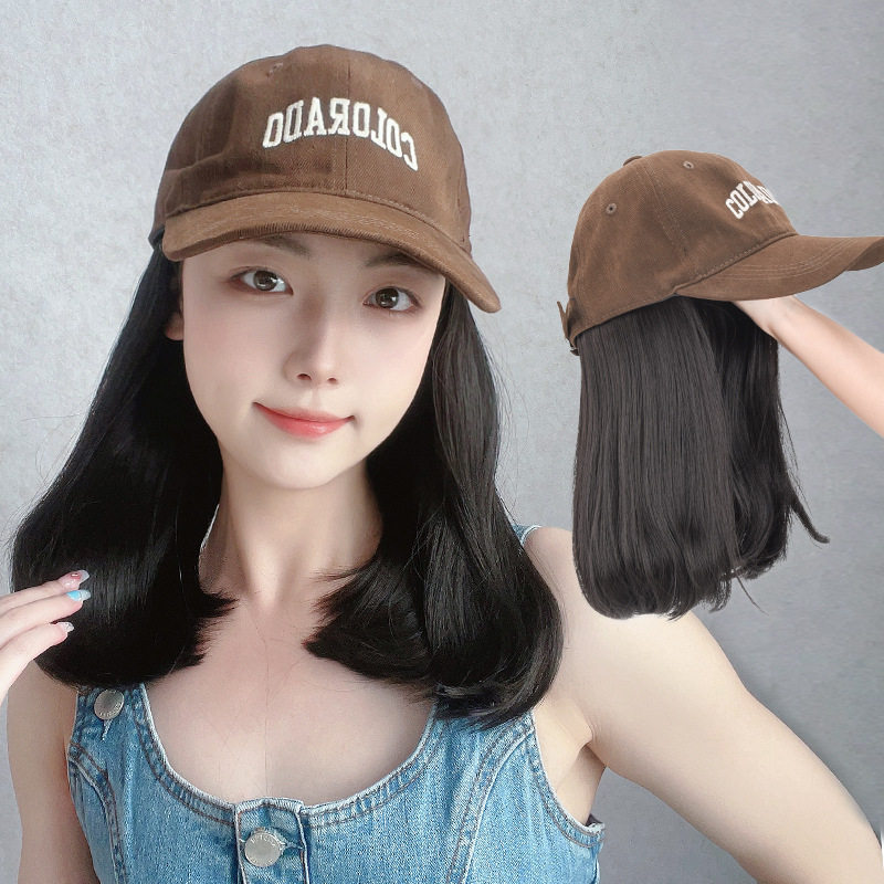 棒球帽子假发一体女春秋韩版时尚百搭夏季显脸小内扣锁骨发鸭舌帽