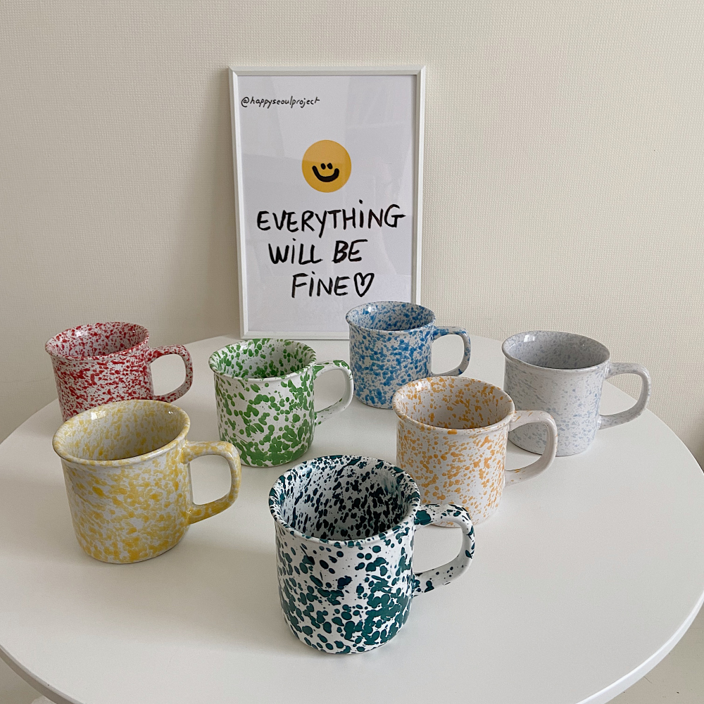 ins泼墨杯子陶瓷韩风彩色点点