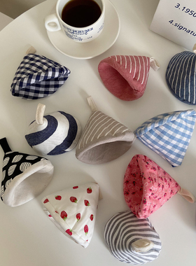 ins可爱三角隔热布艺套锅盖防烫帽微波炉烤箱烘焙热把手好看棉垫