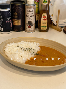 Tuxton哑光燕麦色椭圆汤盘咖喱饭盘子意面盘家用蒸鱼盘陶瓷釉下彩