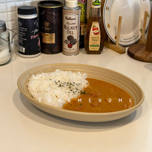 Tuxton哑光燕麦色椭圆汤盘咖喱饭盘子意面盘家用蒸鱼盘陶瓷釉下彩