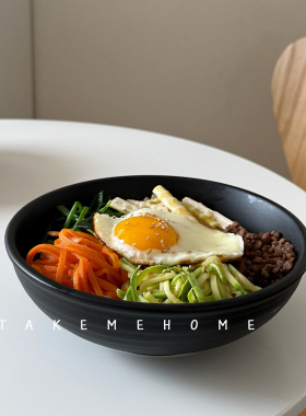 Tuxton哑光黑色磨砂釉拌饭碗沙拉碗面碗盖饭碗水果碗浅汤碗7英寸