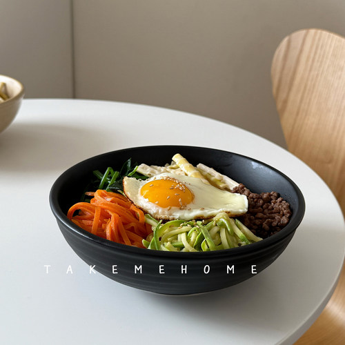Tuxton哑光黑色磨砂釉拌饭碗沙拉碗面碗盖饭碗水果碗浅汤碗7英寸