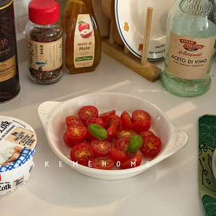 takemehome乳白双耳烤盘可爱的小碟子空气炸锅用烤盘漂亮的焗烤碗