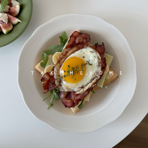 takemehome乳白荷口汤盘意面盘沙拉盘漂亮花边深盘早餐brunch餐盘