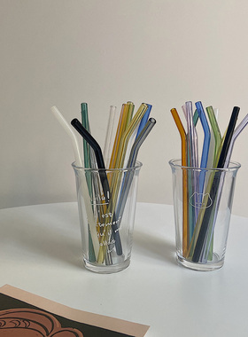 ins彩色玻璃吸管套装耐热女咖啡餐具高颜值少女透明水杯吸管配件