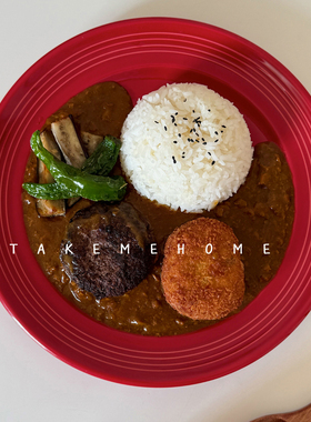 takemehome红色圆盘咖喱意面盘早餐甜品面包盘brunch餐盘新年喜庆