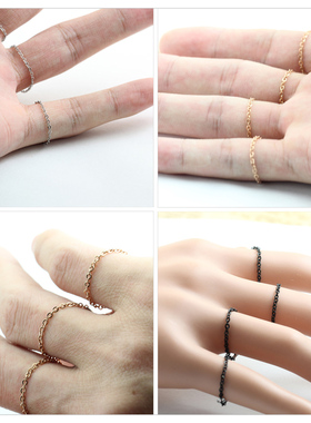 简约5件套玫瑰金色链条戒指女百搭时尚甜酷个性钛钢指环ins食指戒