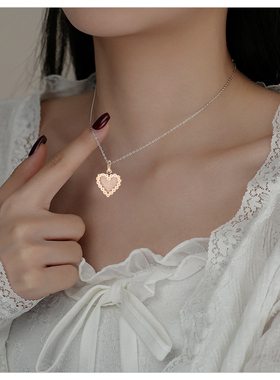 呛口小辣椒磨砂心镀14K玫瑰金项链女彩金短款锁骨链颈链女生礼物