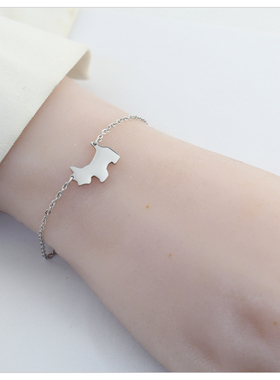 水洗不掉色百搭手链女韩版简约转运小狗钛钢本命年手链生肖狗饰品