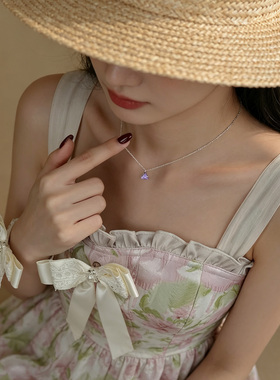 梦幻紫三角闪钻吊坠项链钛钢防过敏不掉色少女温柔风网红百搭颈链
