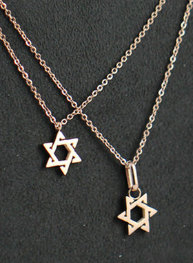 六芒星韩版新款彩金14k吊坠项链