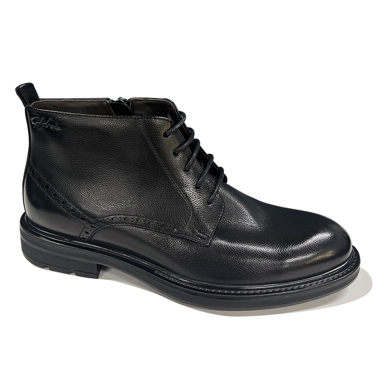 沙驰男鞋2025冬季防滑加绒保暖商务正装棉鞋高帮皮鞋A12C9F2127