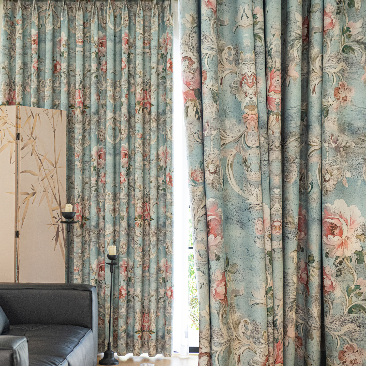 2026美式轻奢全遮光定制窗帘飘窗卧室客厅高级感水蓝雪尼尔棉成品