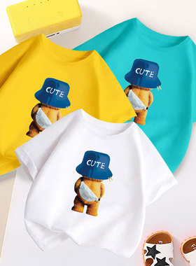 cute熊儿童短袖t恤夏季男女童宝宝纯棉亲子夏装印花圆领半袖上衣