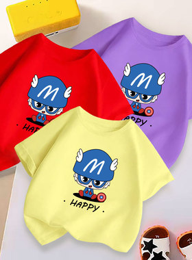 亲子装纯棉夏装一家三四口母子母女装happy超人新款潮短袖洋气T恤