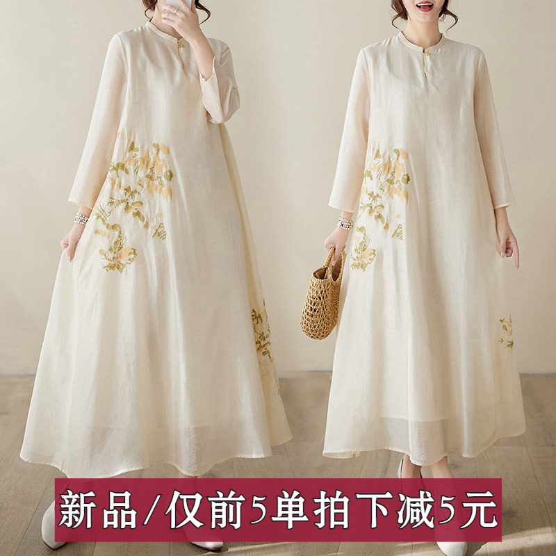 春夏新中式连衣裙女宽松休闲春装气质春秋优雅裙子民族风裙子百搭