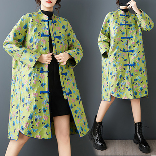 春装新款轻奢提花双层宽松风衣时尚国风中式盘扣中长款外套