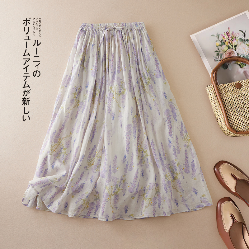 折扣捡漏 夏季新款紫腾花苎麻聚酯换发双层优雅系绳休闲半身裙子