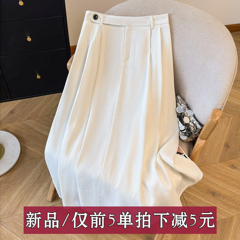 法式白色亚麻半身裙女夏季新款亲肤透气高腰A字伞裙子白色好质量