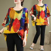 宽松大码 折扣捡漏 圆领T恤女 新品 麻棉民族风蝙蝠袖 正品 好质量夏季