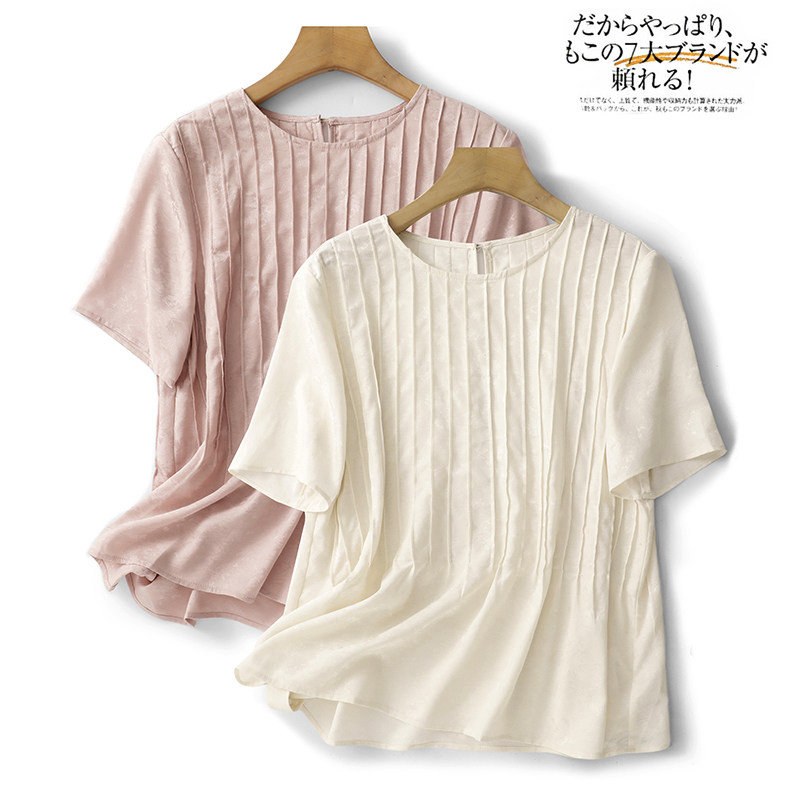 风琴褶皱缎面提花，前后打条工艺露赏 夏季重工女神范小衫T恤衫女