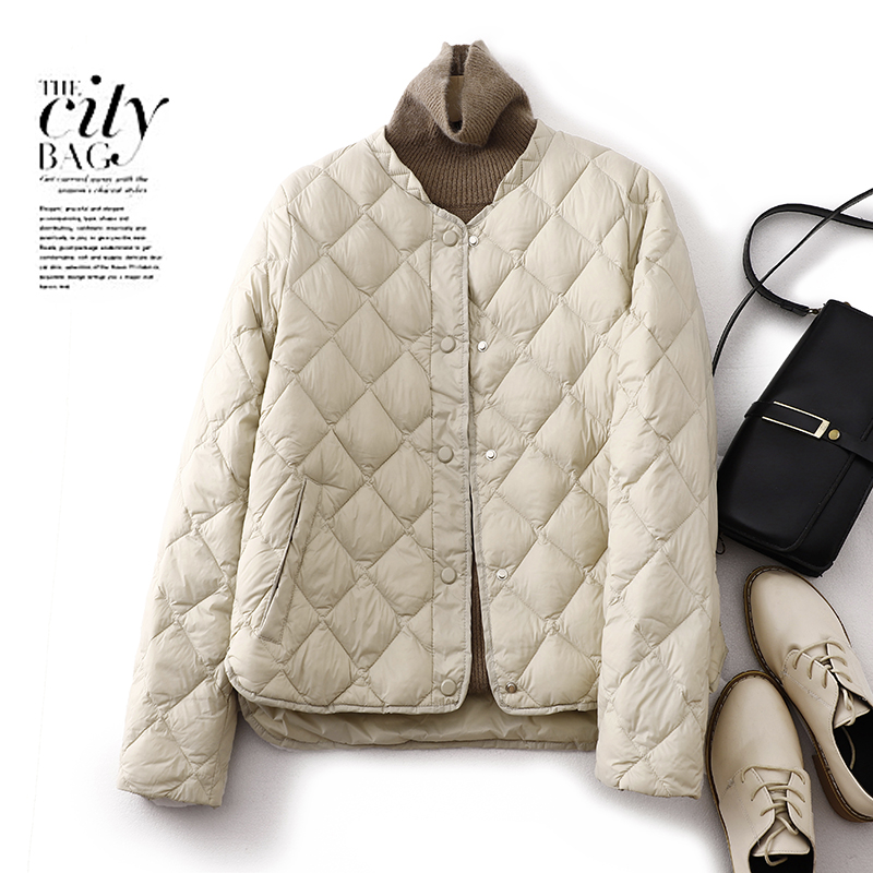 大码菱格轻薄款棉服女款小个子折扣年秋冬宽松休闲立领棉衣短外套