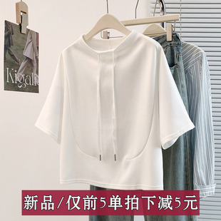 夏季新款韩版设计感宽松休闲百搭减龄圆领套头显瘦短袖T恤衫短款