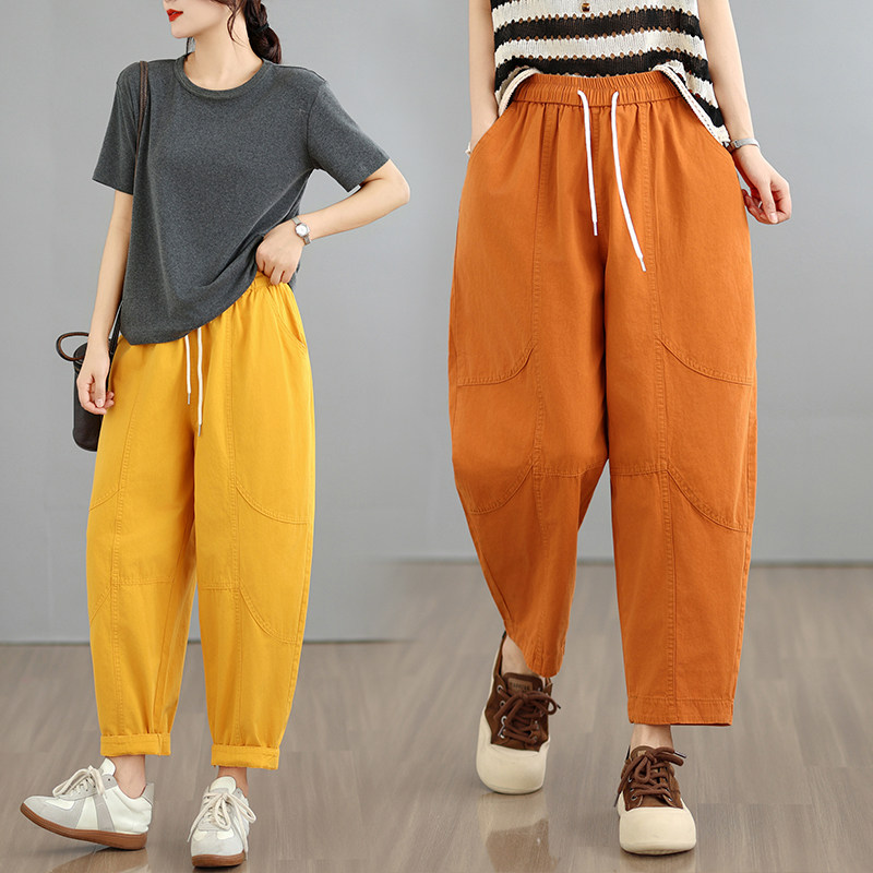 夏季新款彩色宽松牛仔裤女 新款大码显瘦休闲百搭哈伦裤休闲裤子