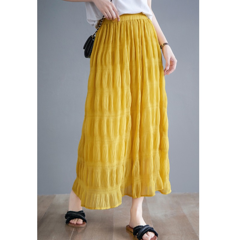 折扣春夏季日韩半身裙休闲显瘦垂坠感多色高腰a字百褶裙子糖果色