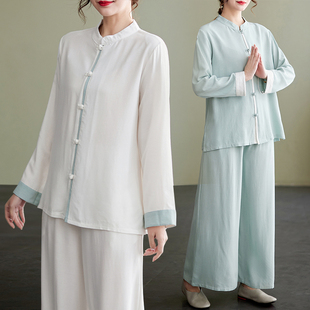 新款棉麻太极服宽松八段锦练功服禅修服中式套装禅意居士服两件套