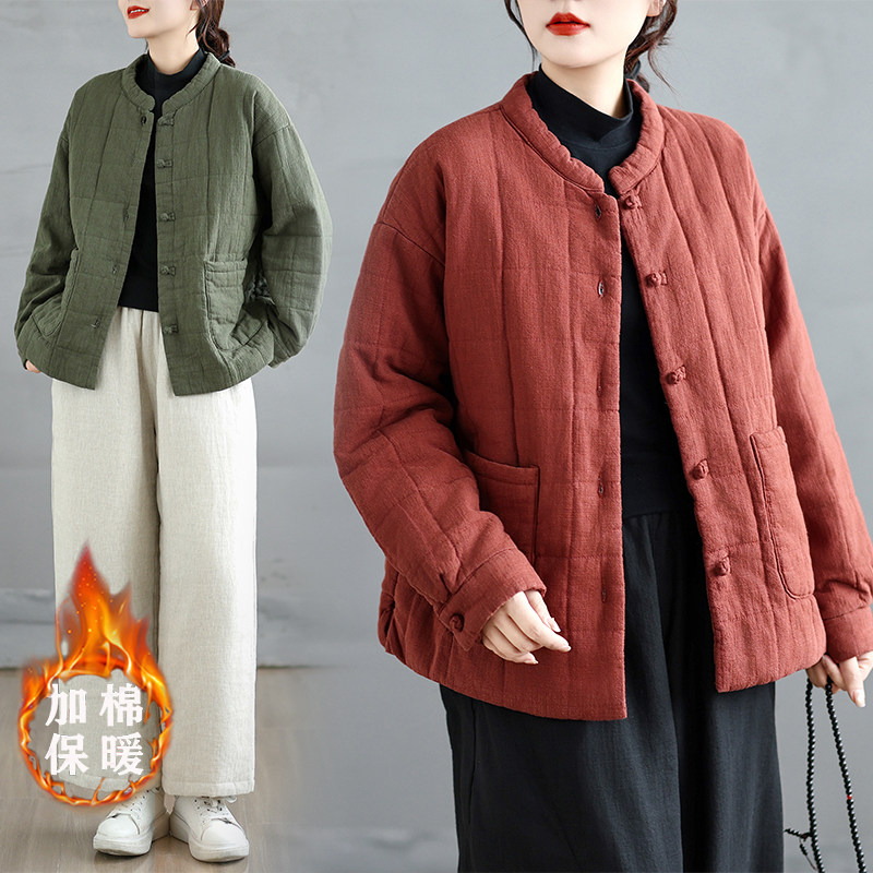 轻薄棉麻绗缝方格棉袄女冬季复古文艺国风外套苎麻中式禅意短棉衣,女装/女士精品,棉衣/棉服,淘宝优惠券,粉丝福利购,淘宝优惠卷