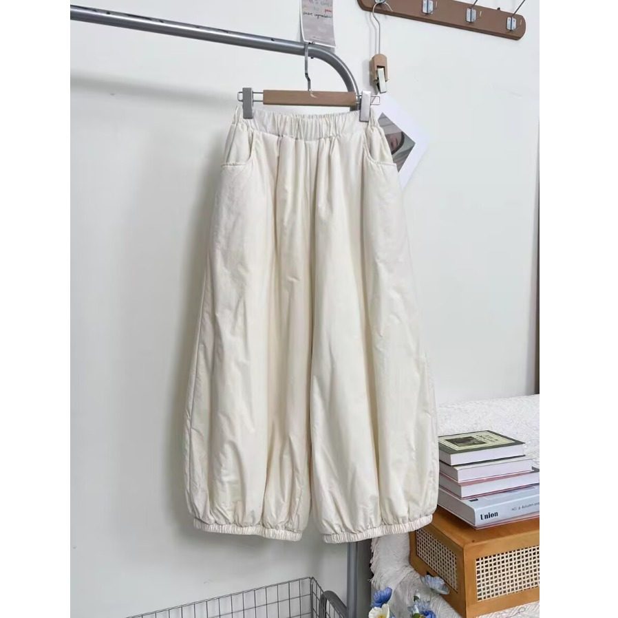 松紧腰夹棉加厚灯笼裤阔腿棉裤宽松大码女裤冬季保暖棉裤子微胖