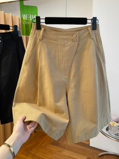 女夏折扣新款 短裤 宽松休闲高腰a字版 阔腿裤 卡其色工装 五分裤 中裤