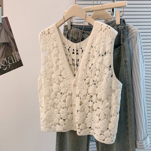 折扣夏季 韩国洋气百搭复古镂空钩花针织叠穿马甲搭配裙子吊带 新款