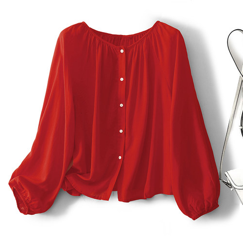 红色天丝苎麻衬衫女夏季折扣新薄款韩系绝美防晒上衣薄款开衫短款