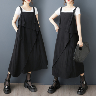 连衣裙 暗黑风不规则背带裙百搭宽松慵懒中长款 外贸出口夏装 新款