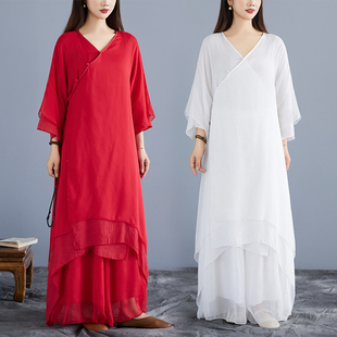 禅舞服装女套装中国风禅意仙女连衣裙茶服禅服2件套纯色折扣捡漏