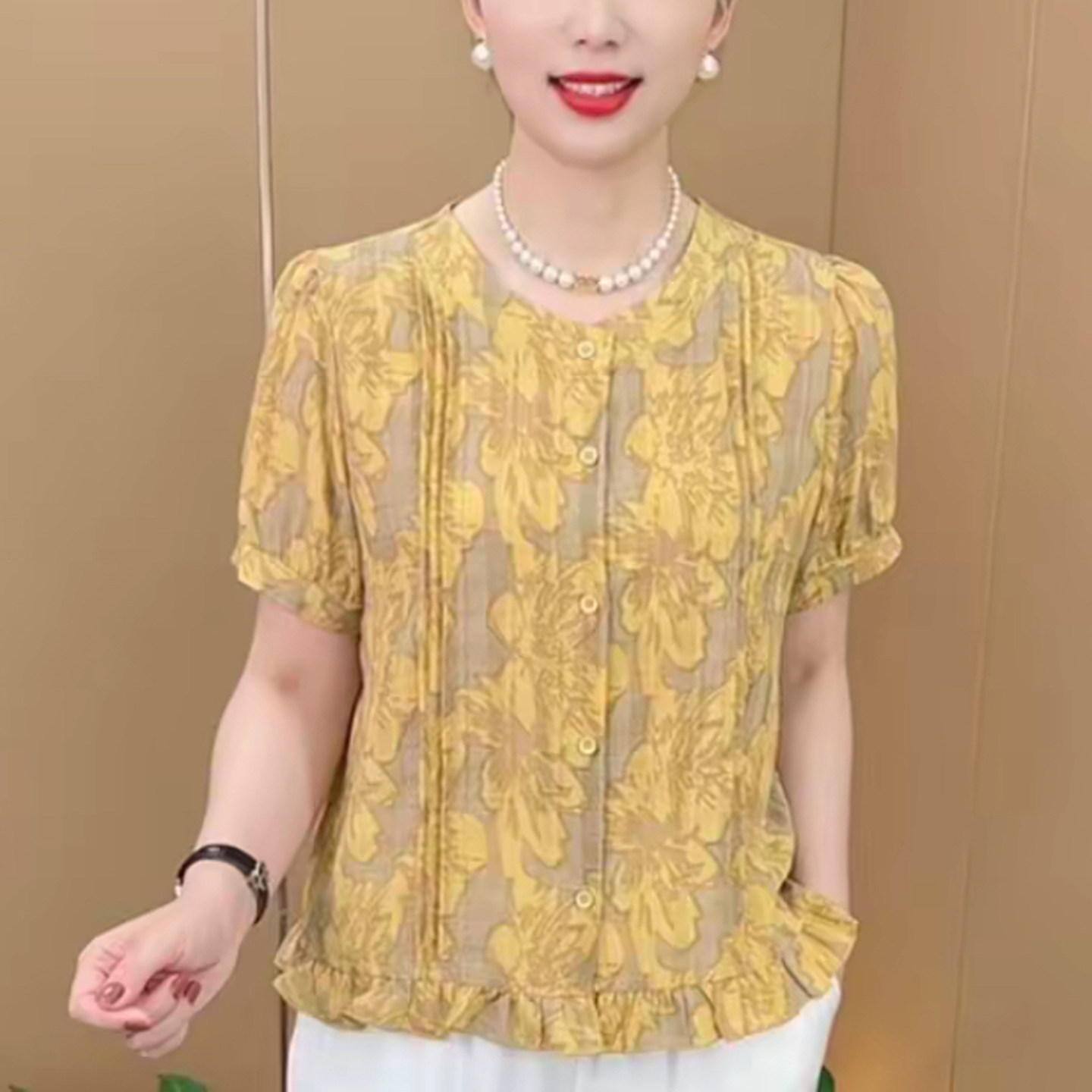 妈妈装夏装减龄显瘦透气短袖T恤