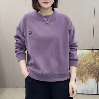 妈妈装春季休闲刺绣宽松圆领卫衣