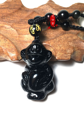 精雕黑曜石立体生肖猴保平安吊坠