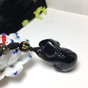 天然黑水晶墨晶老鼠吊坠项链鼠来宝男女开运保平安吉祥物