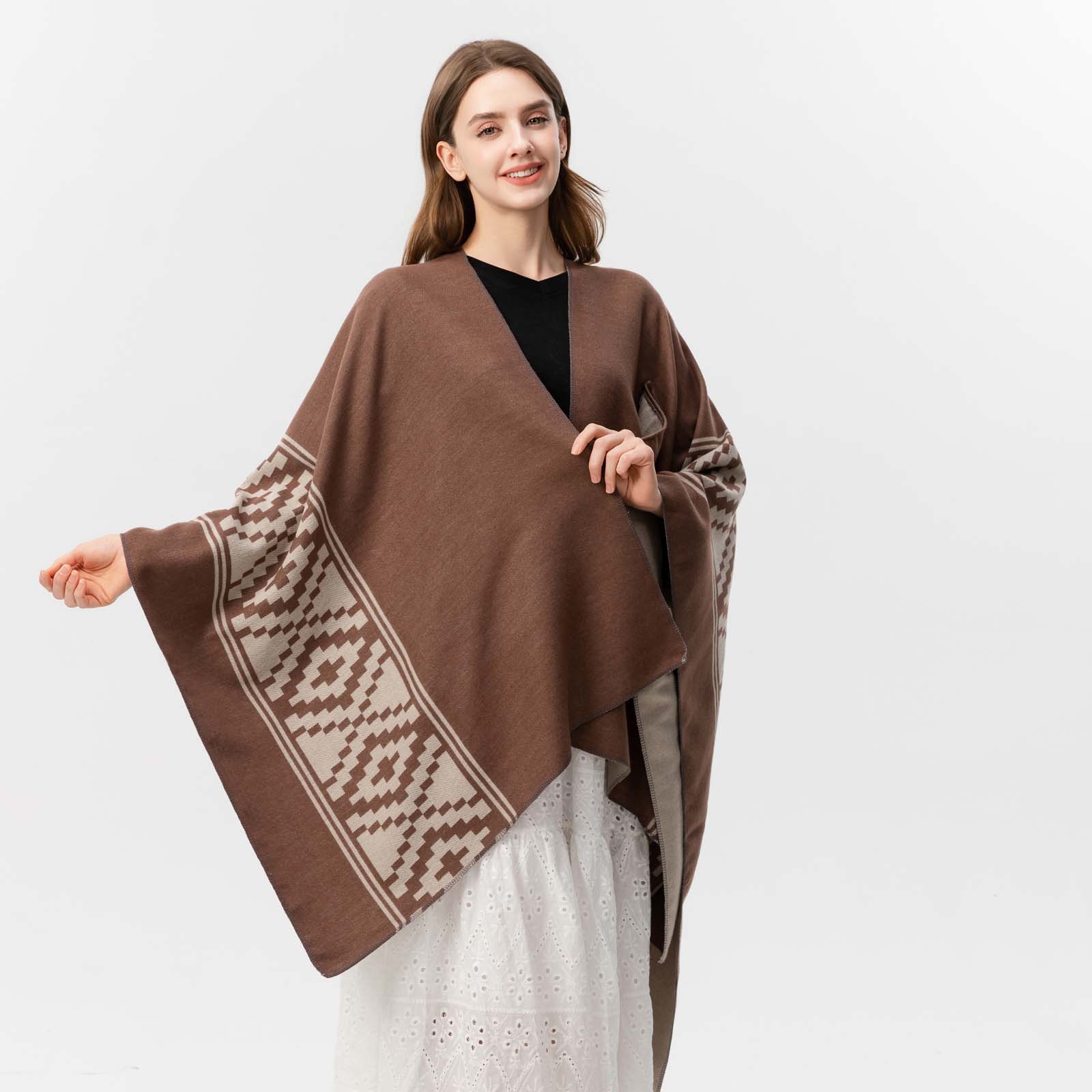 Head Scarf Split Thickened Shawl Cape 大披肩斗篷外搭空调外套