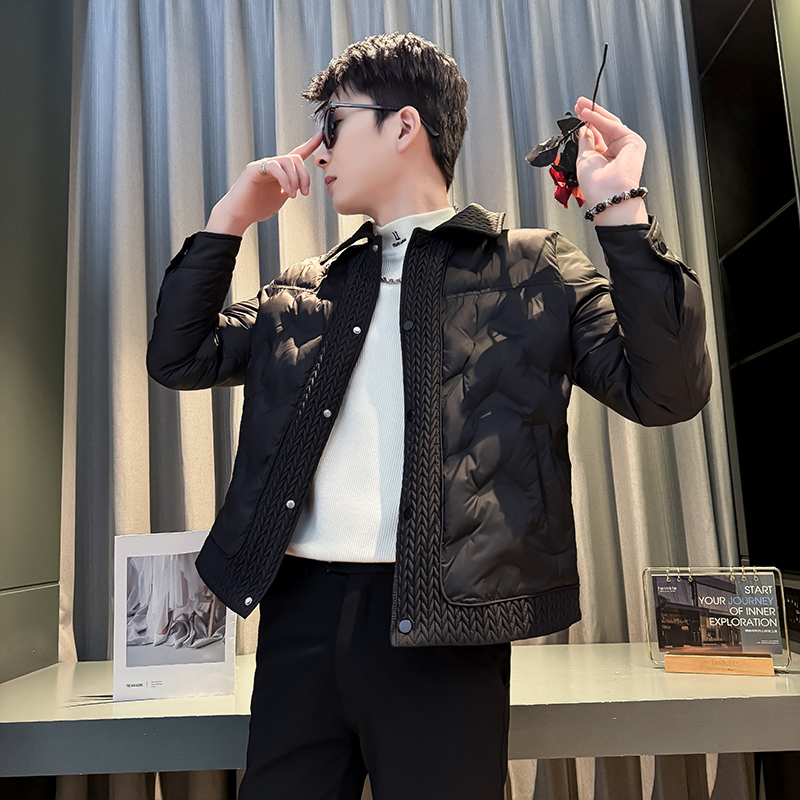 155矮小个子穿搭棉服冬季男士翻领棉衣短款外套XS码S潮流修身棉袄