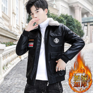 皮夹克韩版 冬季 XS修身 加绒加厚皮衣男155矮个子S码 潮牌机车服 小码