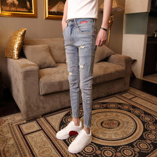 男矮个子26码 裤 27修身 夏季 子 小脚毛边九分裤 155矮个子紧身牛仔裤