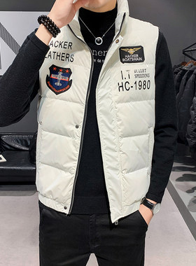 亮面羽绒服马甲男背心坎肩青年小码立领贴标马夹XS码潮流修身外套
